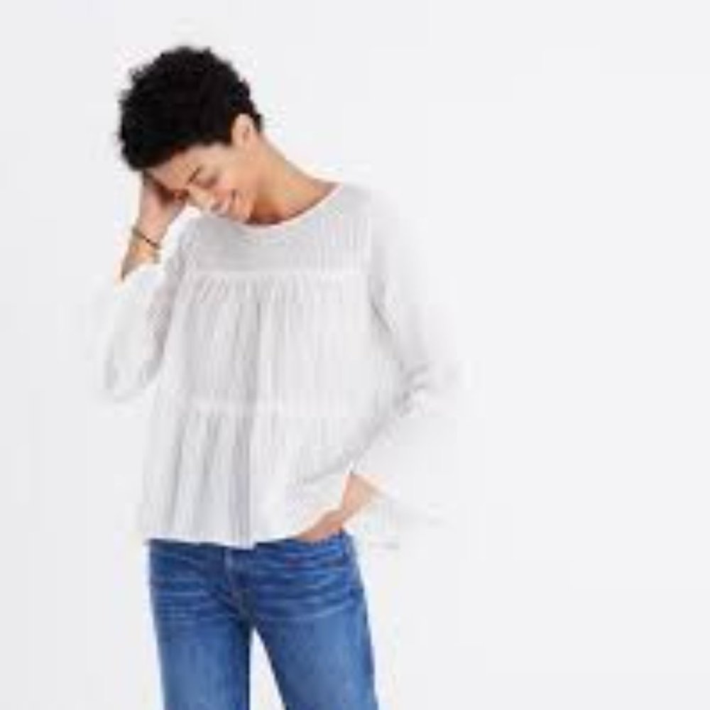 Madewell tiered button back bell sleeve boho top szS